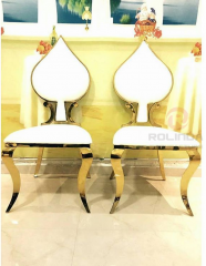 White Spade shaped backrest new white leather gold stainless steel wedding banquet chair