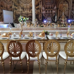 Golden Wheel loft made of gold leather loft steel frame and king and queen chair wedding