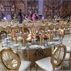 Golden Wheel loft made of gold leather loft steel frame and king and queen chair wedding