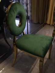 Green cushion, gold stainless steel chair, circular hollow backrest, European style seat