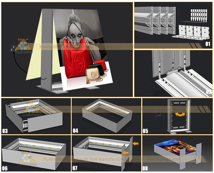 Double sided 150mm frameless fabric frame for expo light box