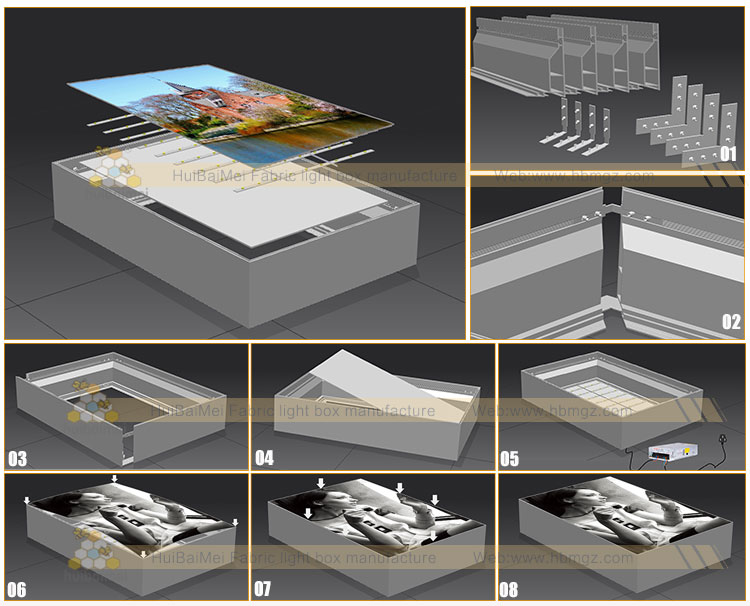 Sample available single side 120mm frameless fabric light box aluminum  profile