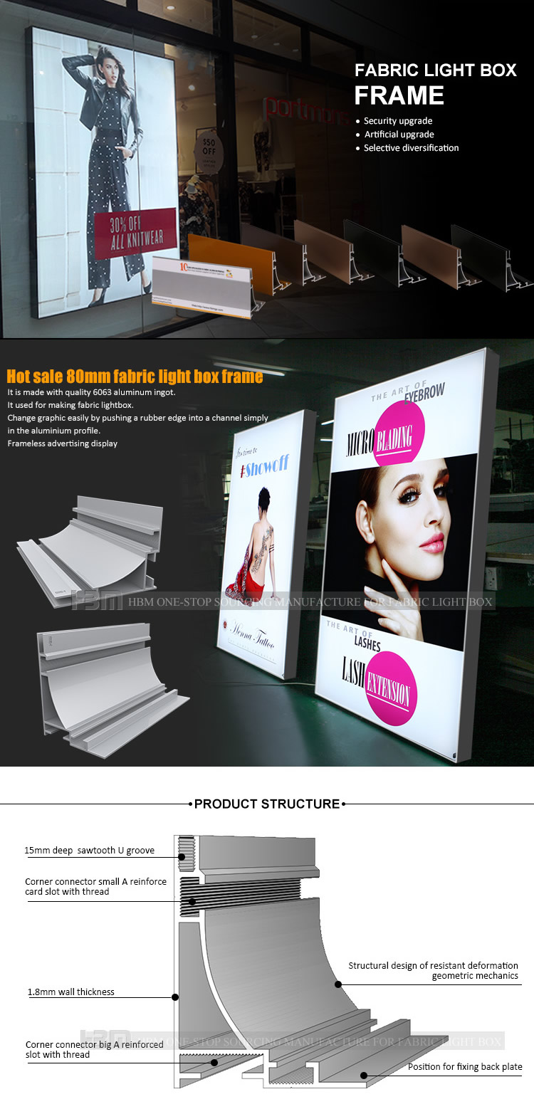 Frameless Aluminum Led Fabric Light Box Frameless Led Light Box