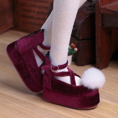 1/3 wine red platform shoes with brushy ball