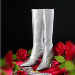 1/3 Scale point toe silver high leg heeled boot