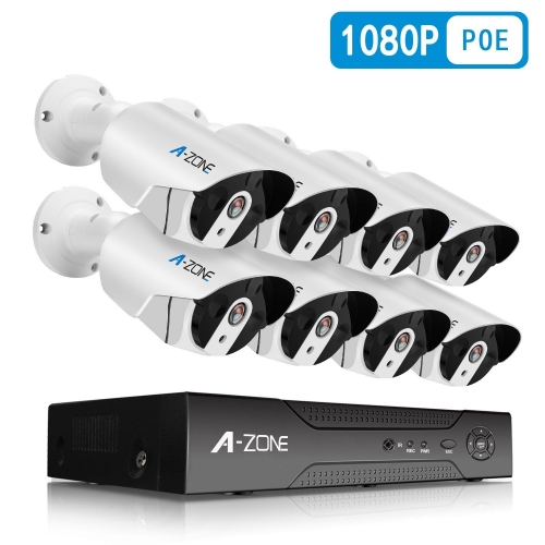 A-ZONE Sicherheit 1080p 8 Kanal PoE IP Sicherheit Überwachungskamera System mit 8 Outdoor / Indoor 1080P Kameras, keine HDD