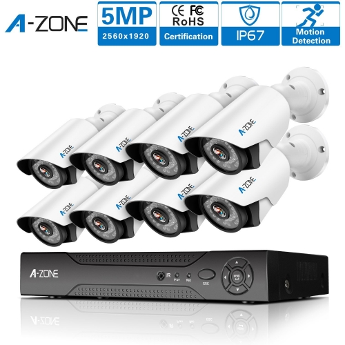 A-ZONE Security Camera System 8Channel 1920P AHD DVR With 8 HD 1920P 5.0MP CCTV Camera
