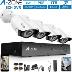 A-ZONE 8CH 1080P DVR AHD Cámaras de seguridad para el hogar Kit de sistema + 4pcs HD 1080P CCTV Bullet Camera + 1TB HDD