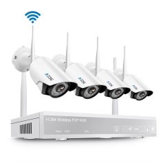 A-ZONE Wireless Security Camera System, 4CH 1080P Full HD NVR - 4pcs 1080P Indoor Outdoor wifi IP Cameras Night Vision,Easy Remote View, No Hard Drive
