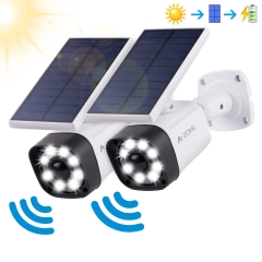 ソーラーライト屋外モーションセンサー -  800LumensスポットライトセキュリティIP66防水、ポーチアルミ用ワイヤレスフラッドライト、2パック（ホワイト）