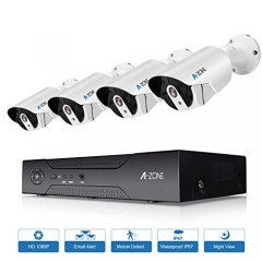 A-ZONE 1080P Security Camera System 4CH PoE Night Vision Motion Detect No HDD