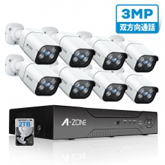 【音声録画】A-ZONE 300万画素タイプ POE給電カメラ 防犯カメラ 監視カメラ ハイビジョン 2TBHDD内蔵 8ch IP67防水防塵 赤外線 動体検知録画 最大8TB対応（3MP録音カメラ8台+ 2TB HDD）