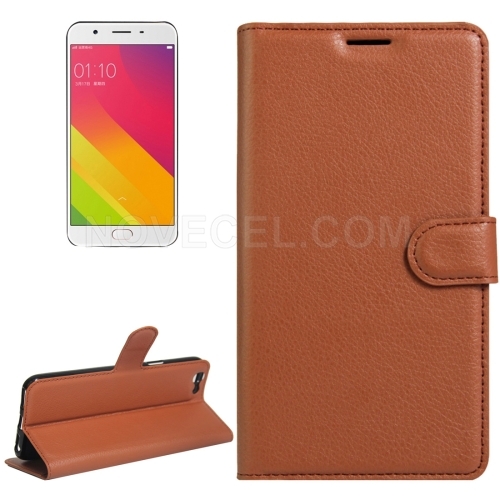 OPPO A59 Litchi Texture Horizontal Flip Leather Case with Holder & Card Slots & Wallet(Brown)