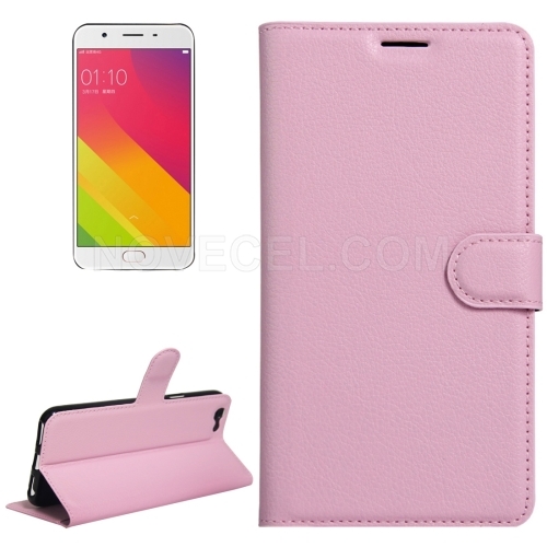 OPPO A59 Litchi Texture Horizontal Flip Leather Case with Holder & Card Slots & Wallet(Pink)