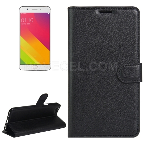 OPPO A59 Litchi Texture Horizontal Flip Leather Case with Holder & Card Slots & Wallet(Black)