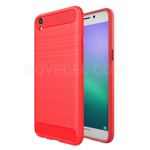 OPPO R9 Plus Brushed Texture Fiber TPU Rugged Armor Protective Case(Red)