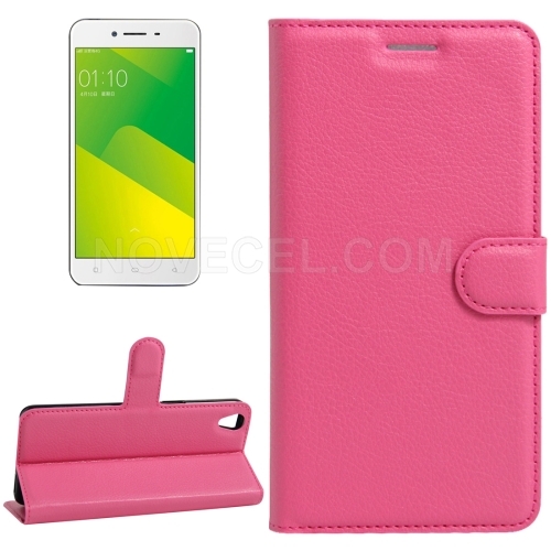 OPPO A37 Litchi Texture Horizontal Flip Leather Case with Holder & Card Slots & Wallet(Magenta)