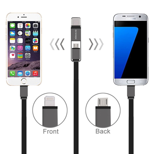 NILLKIN 1.2m 2.1A Plus Cable 8 Pin & Micro USB to USB 2.0 Soft TPE Data Sync Charging Cable with Additional Port Cap & String Bandage for iPhone & iPa