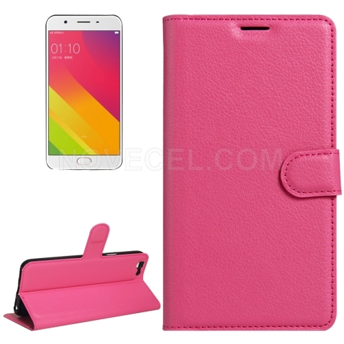 OPPO A59 Litchi Texture Horizontal Flip Leather Case with Holder & Card Slots & Wallet(Magenta)