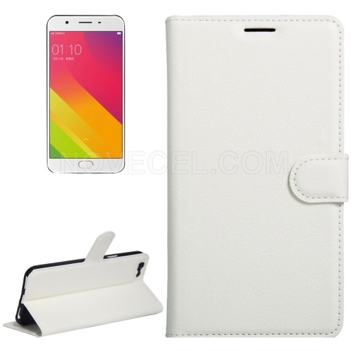 OPPO A59 Litchi Texture Horizontal Flip Leather Case with Holder & Card Slots & Wallet(White)