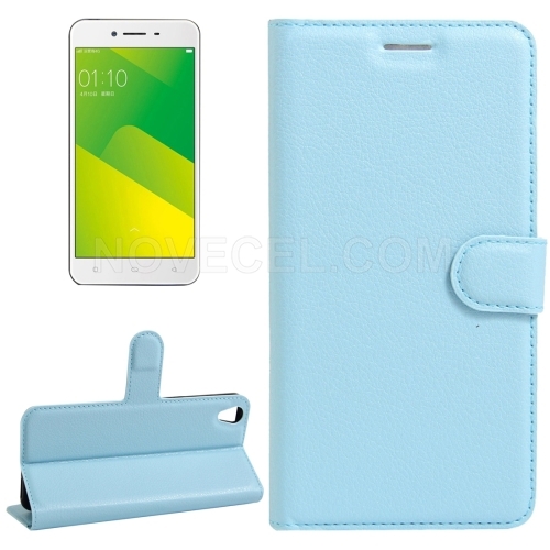 OPPO A37 Litchi Texture Horizontal Flip Leather Case with Holder & Card Slots & Wallet(Blue)