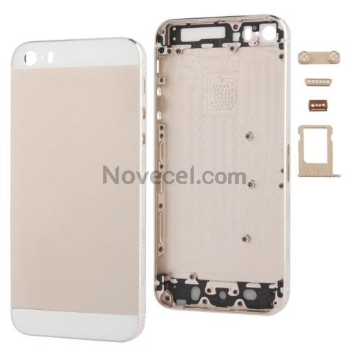 Full Housing Alloy Drill Back Cover with Mute Button + Power Button + Volume Button + Nano SIM Card Tray for iPhone 5S（Gold）