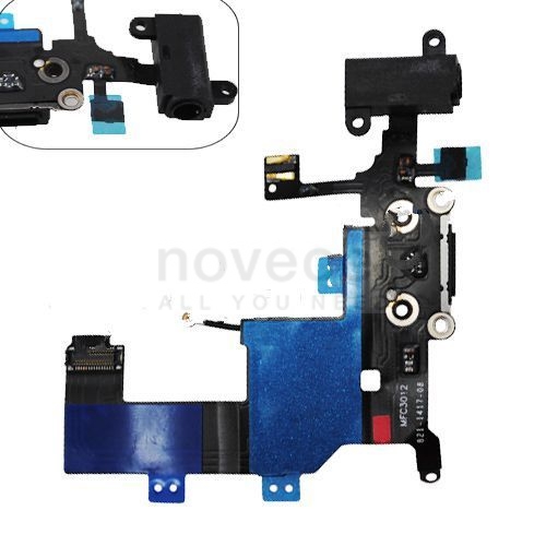 Microphone &amp; Earphone Jack &amp; Charger Port Flex Cable for iPhone 5 (Super High Quality) - Black