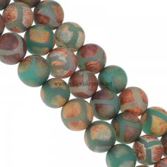Dyed Antiqued Green Agate with Football Style Plain Rounds, 6-12mm, Approx 38cm/strand
