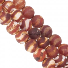 Dyed Antiqued Red Agate with Wave Line Plain Rounds, 6-12mm, Approx 38cm/strand