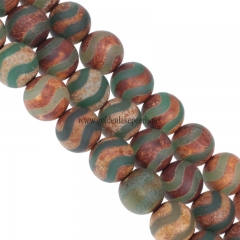 Dyed Antiqued Brown Agate with Green Wave Line Plain Rounds, 6-12mm, Approx 38cm/strand