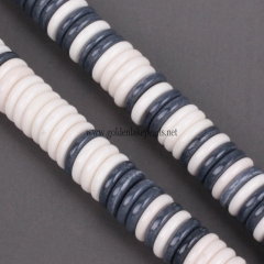 Dyed Mixed White&Black Color Synthetic Anion Oxide Spacer Beads, Approx 7x1.5mm, Approx 38cm/strand