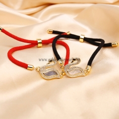 Red&Black Hand Woven Rope Swan Shell Bracelets, Sell By Piece