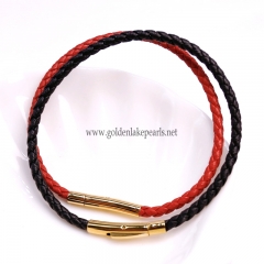 Black & Red Braided Leather Cord Bracelets, Sell By Piece