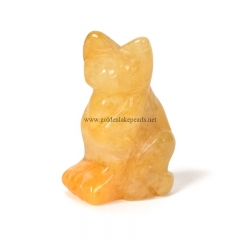 Old Yellow Jade Carved Cat Display Decorations, Approx 27x40x14mm, Sell by Piece