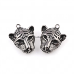 Antique Silver Color Plated Stainless Steel Leopard Head Charm Pendants, Approx 32x41mm, Sell by Piece