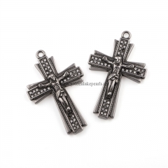 Antique Silver Color Plated Stainless Steel Cross Charm Pendants, Approx 33x51mm, Sell by Piece