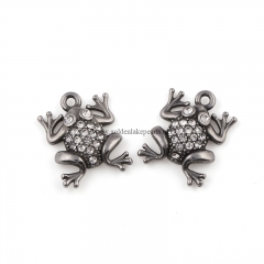 Antique Silver Color Plated Stainless Steel Frog with Rhinestone Charm Pendants, Approx 16.5x21mm, Sell by Piece