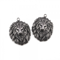 Antique Silver Color Plated Stainless Steel Lion Head Charm Pendants, Approx 35x47mm, Sell by Piece
