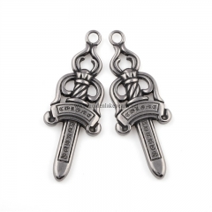 Antique Silver Color Plated Stainless Steel Sanskrit Cross Charm Pendants, Approx 22x60mm, Sell by Piece