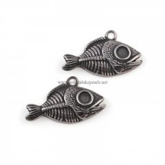 Antique Silver Color Plated Stainless Steel Fish Charm Pendants, Approx 16.2x26.6mm, Sell by Piece