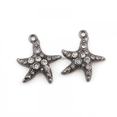 Antique Silver Color Plated Stainless Steel Starfish with Rhinestone Charm Pendants, Approx 24.8x27mm, Sell by Piece