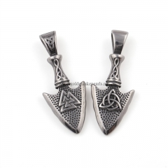 Antique Silver Color Plated Stainless Steel Celtic Knot&Triangles Arrowhead Charm Pendants, Approx 20x50mm, Sell by Piece