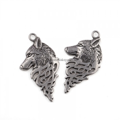 Antique Silver Color Plated Stainless Steel Wolf Head Charm Pendants, Approx 29.3x53.5mm, Sell by Piece
