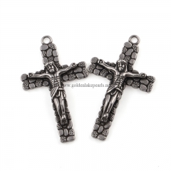 Antique Silver Color Plated Stainless Steel Cross Charm Pendants, Approx 31.5x52mm, Sell by Piece
