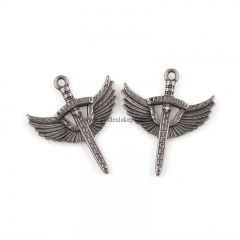 Antique Silver Color Plated Stainless Steel Sword&Wings Charm Pendants, Approx 27.3x31.5mm, Sell by Piece