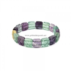 Multicolor Fluorite Square Stretch Row Bracelets, Approx 12-13mm, Sell By Piece