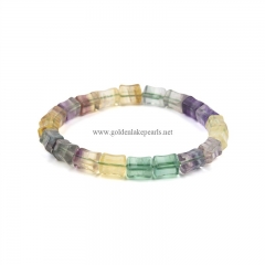 Multicolor Fluorite Faceted Bamboo Joints Stretch Bracelets, Approx 8x10mm, Sell By Piece