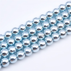Bright Sky Blue Plated Hematite Plain Rounds, Approx 8mm, Approx 38cm/strand
