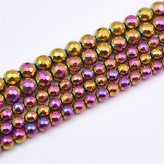 Gold Purple Plated Hematite Faceted Rounds, 128 Facets, Approx 2-8mm, Approx 38cm/strand