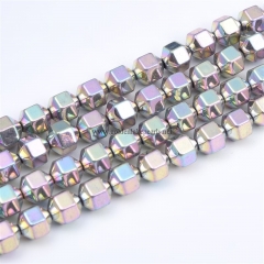 Light Purple Rainbow Plated Hematite Fancy Faceted Rounds, Approx 8mm, Approx 38cm/strand